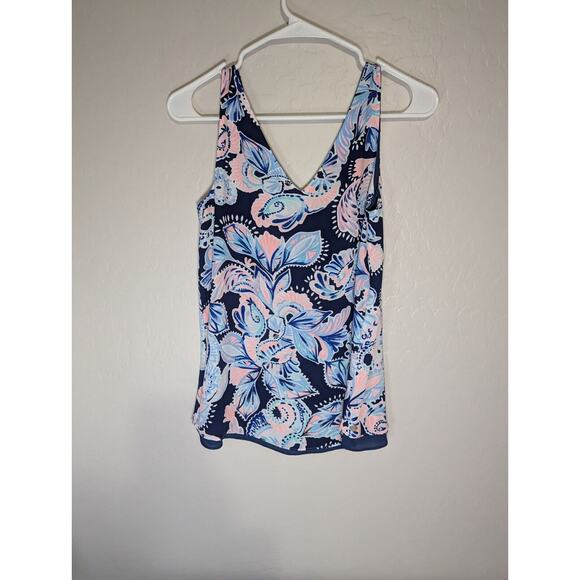 Lilly Pulitzer Reversible Florin Sleeveless Tank-Rare Navy & High Tide Print-XS - Picture 1 of 6